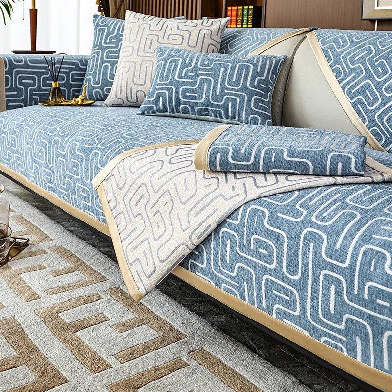 

Простой чехол для диванной подушки из синели, противоскользящий чехол для стула, универсальный чехол для дивана с защитой от царапин, прочный коврик для дивана с узором лабиринта 70x70cm 1pcs