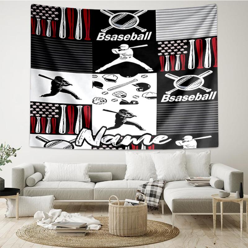 Custom Name Baseball Print Tapestry, Backdrop, Easy Setup, Ideal for Bedroom, Office & Living Room, with Aesthetic Wall Hanging Decor.