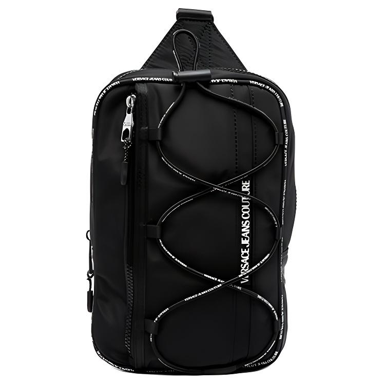 Versace Jeans Couture Silver Hardware Zipper Closure Nylon Crossbody Shoulder Bag Men bags Black 75YA4B55ZS929899