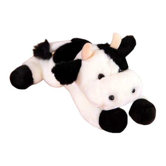 Realistic Plush Cow Toy Soft Stuffed Animal with Black & White Spots Cuddly Companion Birthday Gift for Boys Girls