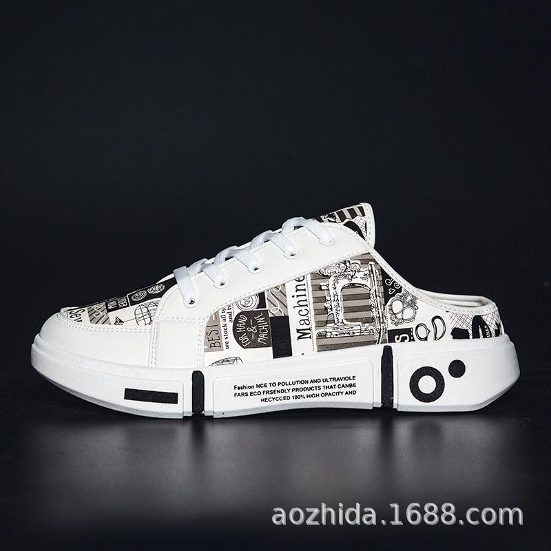 

Мужские тапочки весна и осень кожаная поверхность тренд полутапочки летние полуподдержка плоская ленивая обувь один педаль повседневная мужская обувь 39