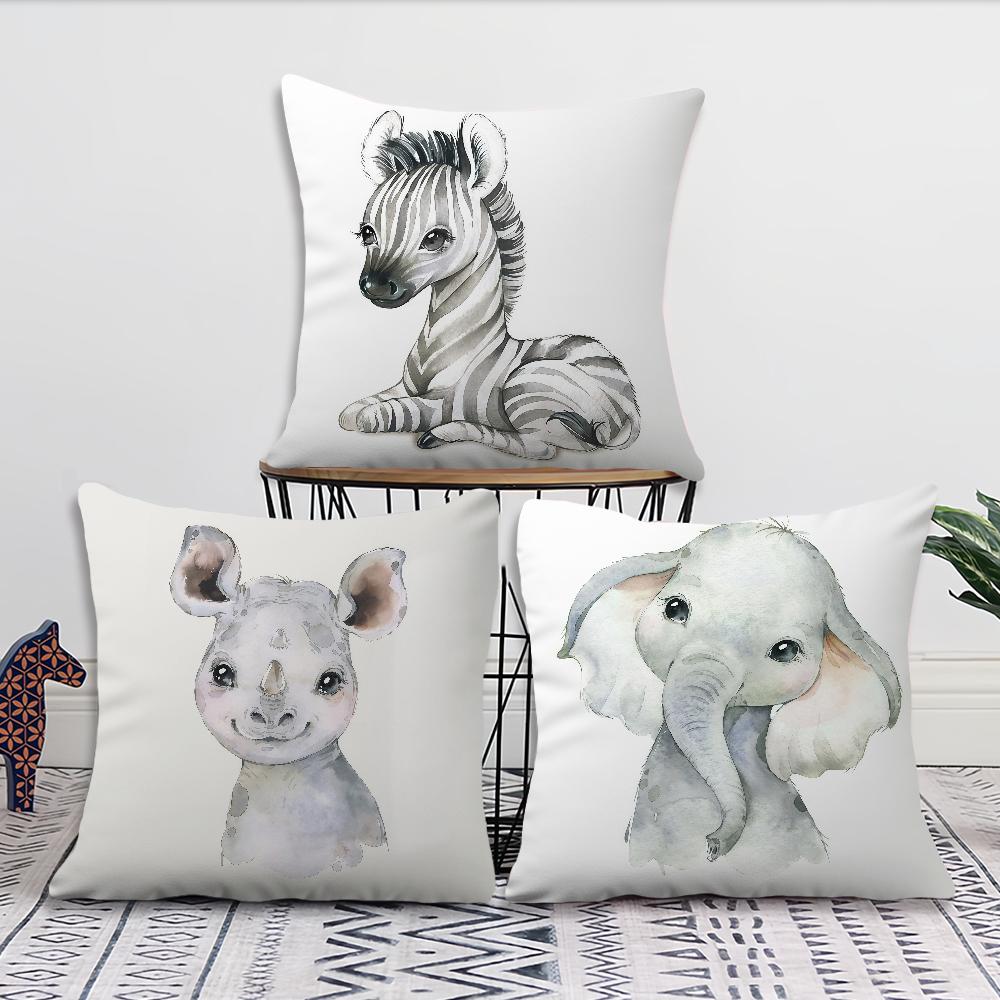Watercolor Cute AAnimalS Cushion Cover For Pillow Printing Sofa Decoration Home Car Room Coffee Shop Office Nordic Simplicity