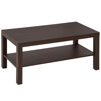 Mesa de Centro Moderna Mesa Baja con 2 Estantes de Almacenamiento Mesa Pequeña para Sala de Estar Carga 20 kg 90x45x44.5 cm Nogal