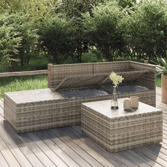 VidaXL Garden Lounge Set 4 Pcs with Cushions Grey Wicker, Outdoor Lounge Set, Furniture Set 318676