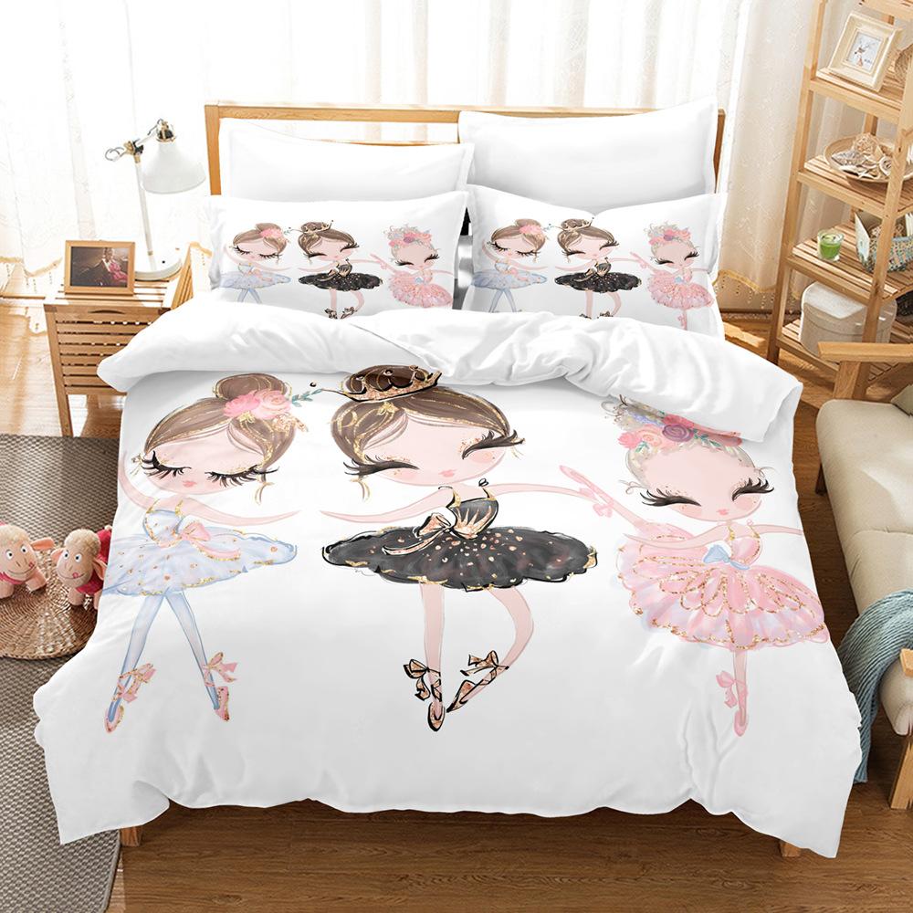 Cartoon Duvet Cover Twin King Kawaii Swan Ballerina Girl Bedding Set Microfiber Cute Dancer Comforter Cover Ballerina Room Decor