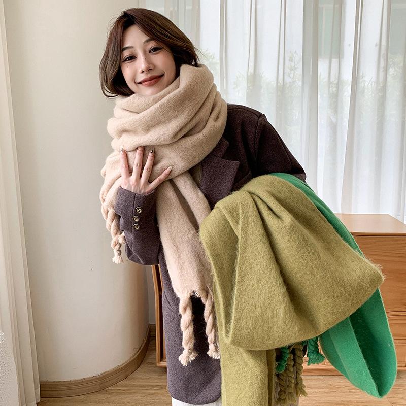 Autumn And Winter Thickened Warm Soft Waxy Solid Scarf Ins Braid Loop Yarn Shawl Scarf