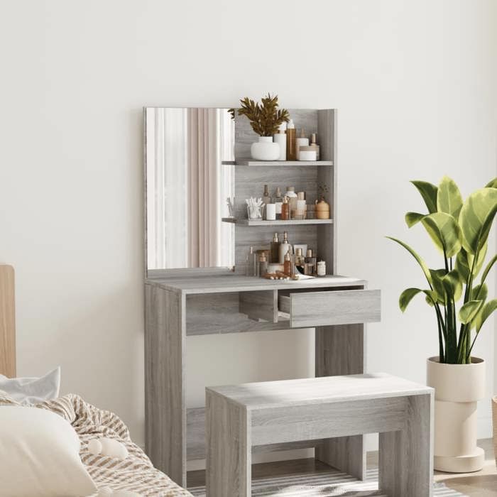 820491 vidaXL Coiffeuse avec miroir Sonoma gris 74,5x40x141 cm