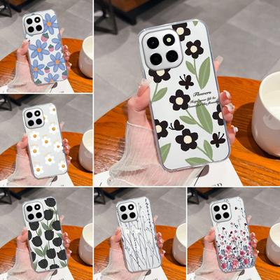Etui na Huawei 400 Pro Honor X6c X8a X7a X8c Pokrowce na telefon Wykwintne Wzory Czarnych Kwiatów Przezroczyste TPU Zaawansowana Powłoka Antypoślizgowa na Obudowę Huawei