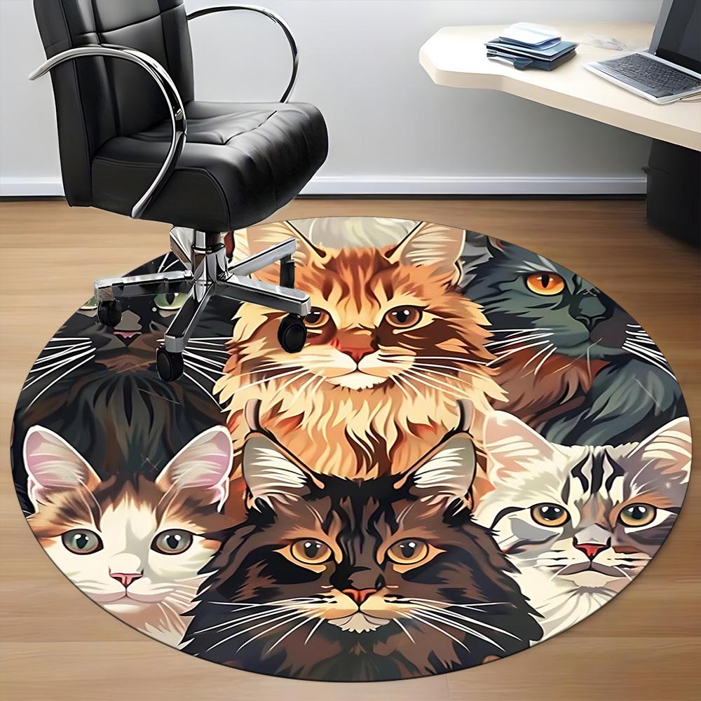1PC Cats Felines Office Round Area Rug, Indoor Mat Suitable For Office, Under Office Chairs Bedroom Living Room Home Decor, Room DecoT1223069