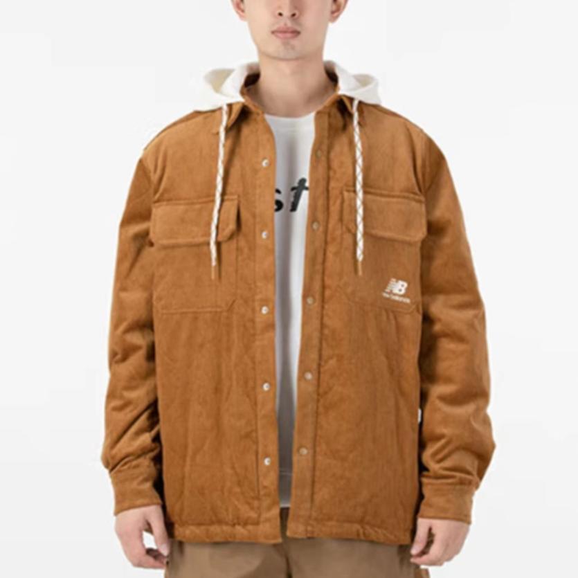 New Balance Puffer Jackets Men's Khaki Hooded Moderate Patchwork Puffer Jacket AMJ21352-INC