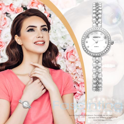 Cute, Sparkling Analog Watch for Women: Pearl and Diamond Design, Waterproof Strap, Adjustable Length, Casual, Business, Fashion Watch - Perfect Gift