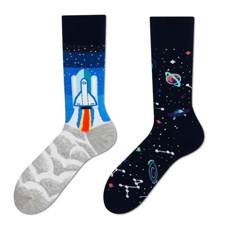 New Creative Couple AB Asymmetric Trendy Socks Fashionable Personalized Trendy Cartoon Jacquard Long Tube Cotton Socks