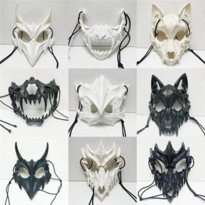 Halloween Dragon God Half Face Mask Horror Tiger Yaksha Tengu Human Wolf Facepiece Performance Dress Up Funny Cosplay Face Hood Props