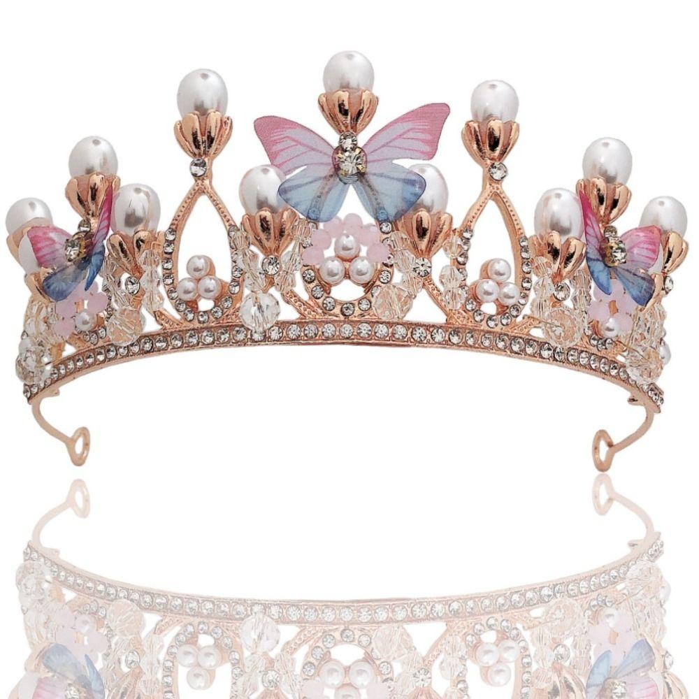 Rhinestone Princess Crown Handmade Wedding Tiara Elegant Design Pearl Headband  Girls Fashion