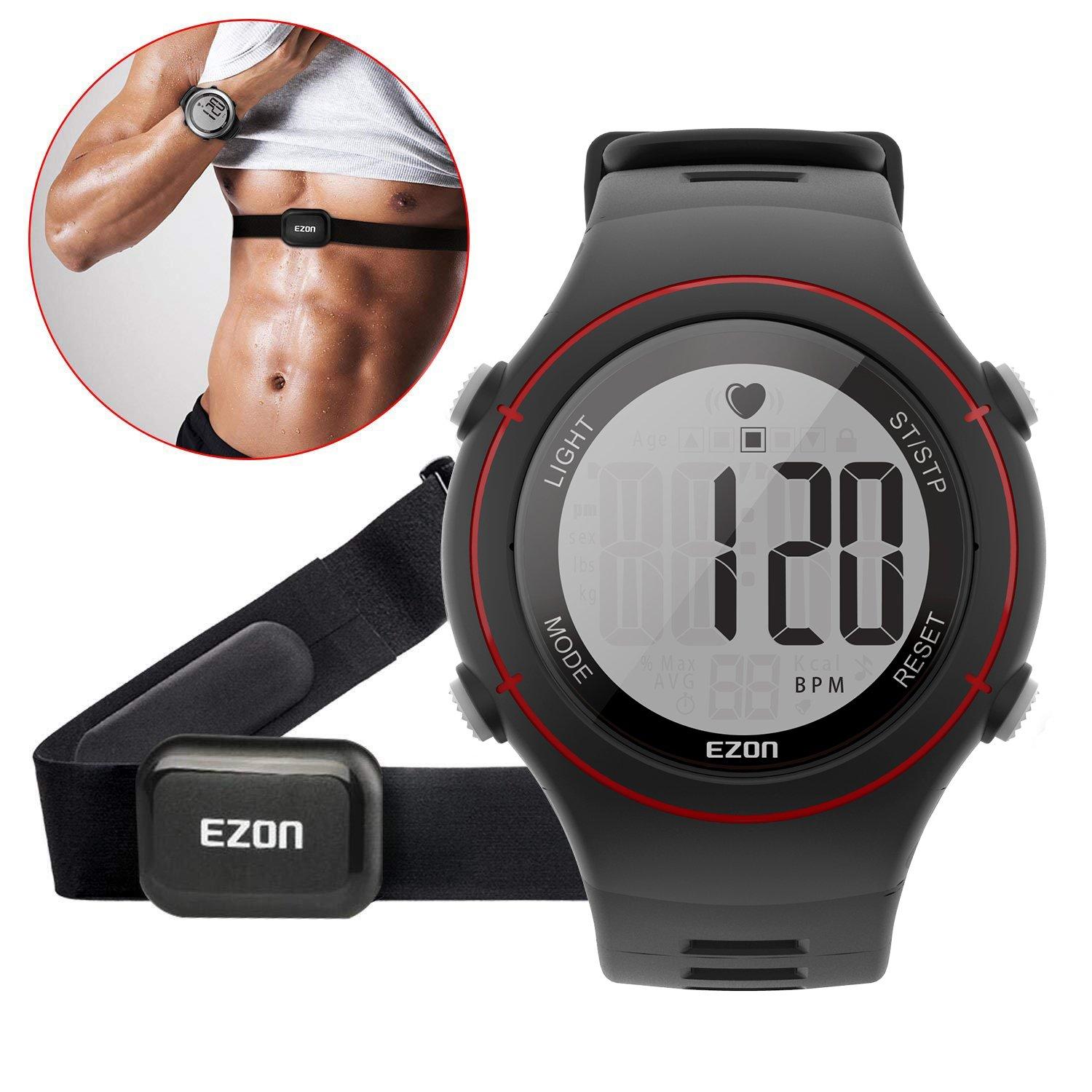 

Часы для бега, спортивные часы с передатчиком, водонепроницаемые и пыленепроницаемые, IP67, большой дюймовый дисплей, черный T037A11, 1,22, мужские чёрный