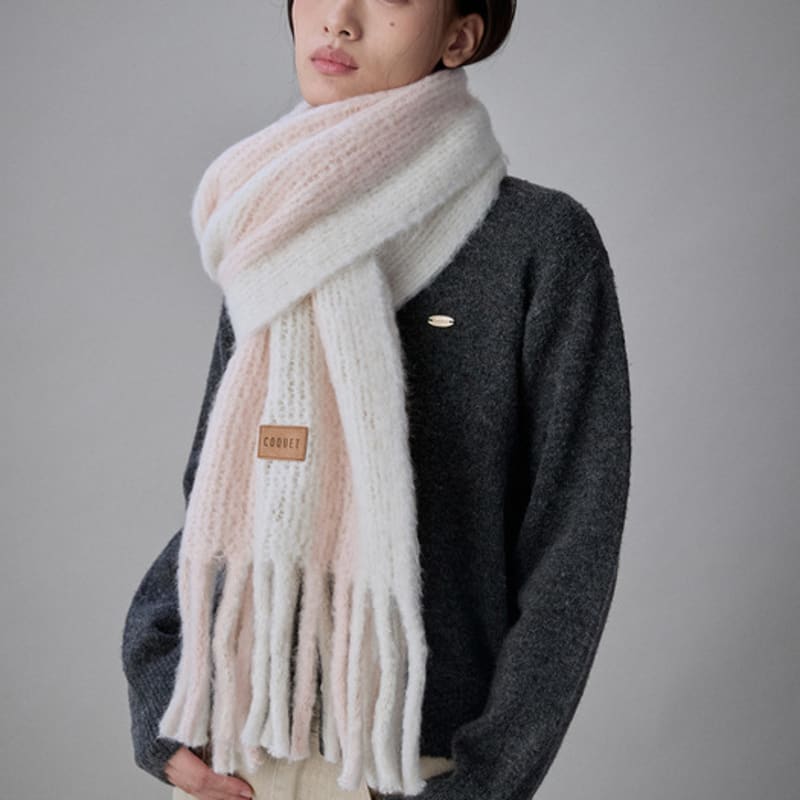 COQUET Teddy Stripe Emblem Muffler Cotton Peach