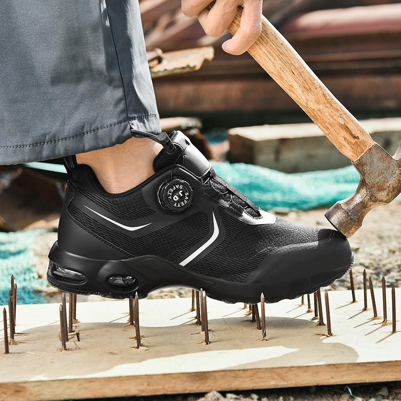 

Мужская и женская защитная обувь со стальным носком, вращающаяся кнопка, устойчивые к проколам рабочие кроссовки, дышащая, противоударная, противоударная, строительная защитная обувь 36 чёрный