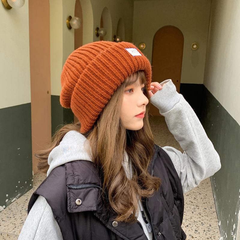Big Head Knitted Hat for Women In Autumn and Winter Korean Style Versatile Ear Protection and Warm Wool Hat Showing Face Small Piles of Hats