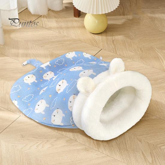 Winter Cat Sleeping Bag Cozy Semi-Enclosed Pet Sack for Indoor Cats 360-degree Wrap Self-warm Plush Cat Bed for Small Pets