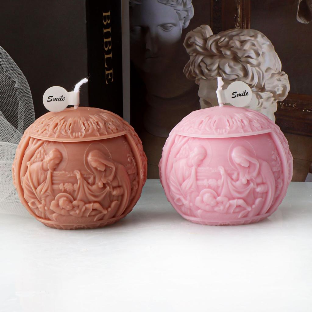 DIY 2D/3D Jesus Family Round Ball Candle Silicone Mold Jesus Maria Family Resin Mold Jesus Statue Round Ball Gypsum Mold
