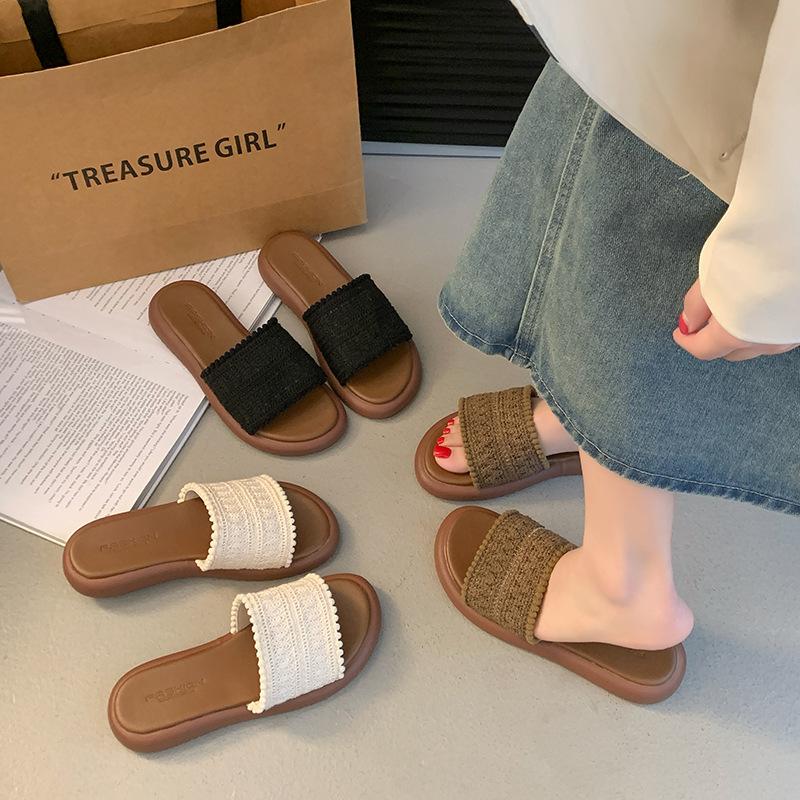 

Ethnic style slippers women s outer wear summer new cross strap Roman sandals student flat bottom non-slip one-word 42 коричневий