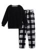 MiniZaru Loungewear Checkered Long Plus Sizes and Bottom Black Size Pajamas, Fluffy, Unisex, Fall/Winter Set, Pattern, Sleeves, Warm, Cute,