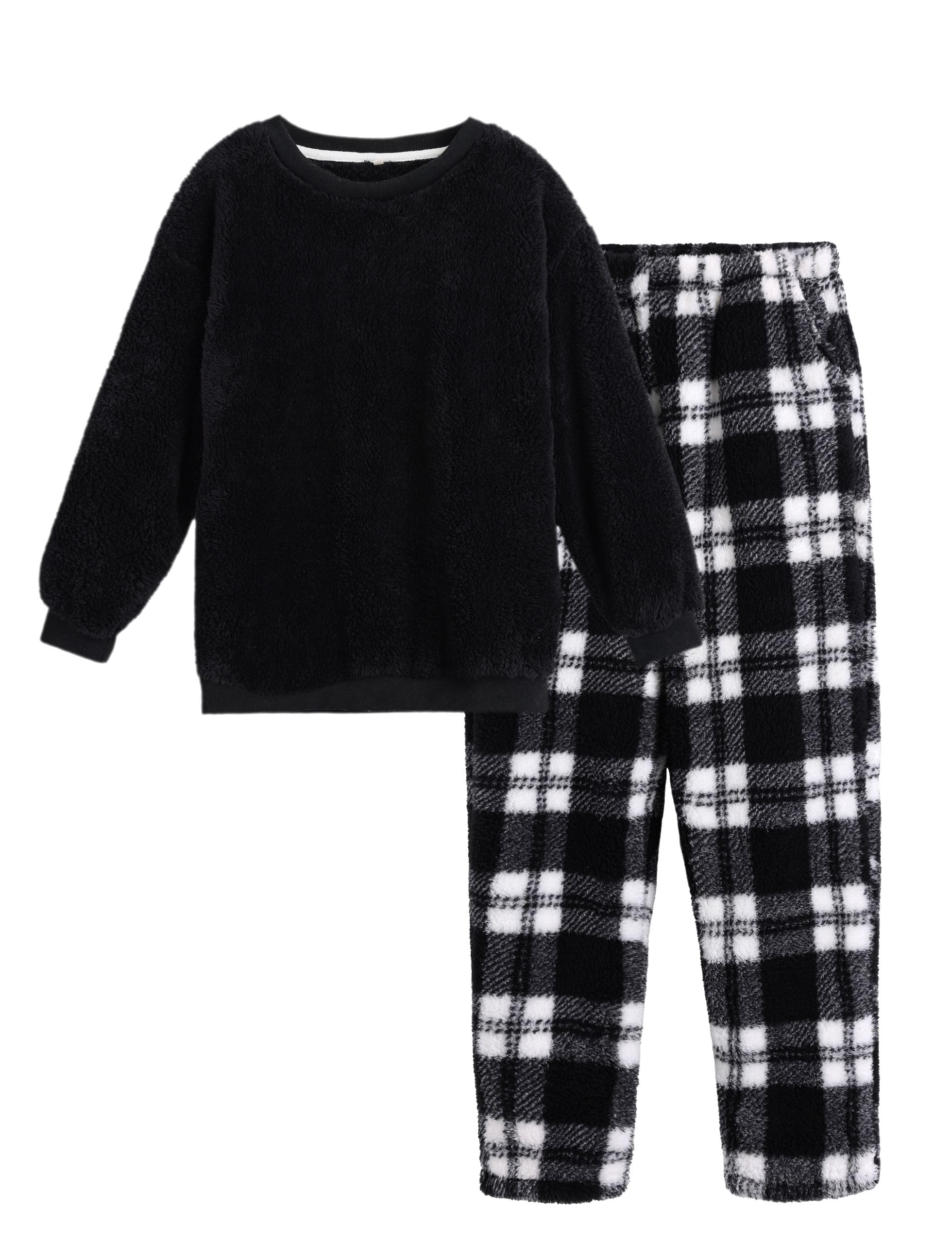 

МиниЗару Домашняя одежда Клетчатая Длинная Больших размеров и Низ Черный Размер Пижамы, Пушистая, Унисекс, Осенне-зимний комплект, Узор, Рукава, Теплая, Милая,