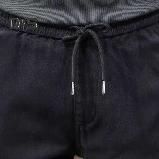 Spring Fall Men Cargo Pants Loose Drawstring Elastic Waist Pockets Ankle-banded Contrast Color Patchwork Sport Trousers Daily Wear Harem Pants