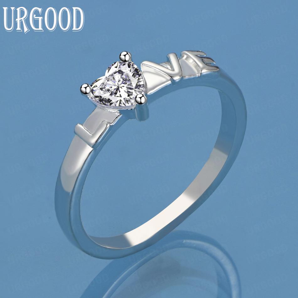 925 Sterling Silver Love Ring AAA Zircon Wedding Jewelry