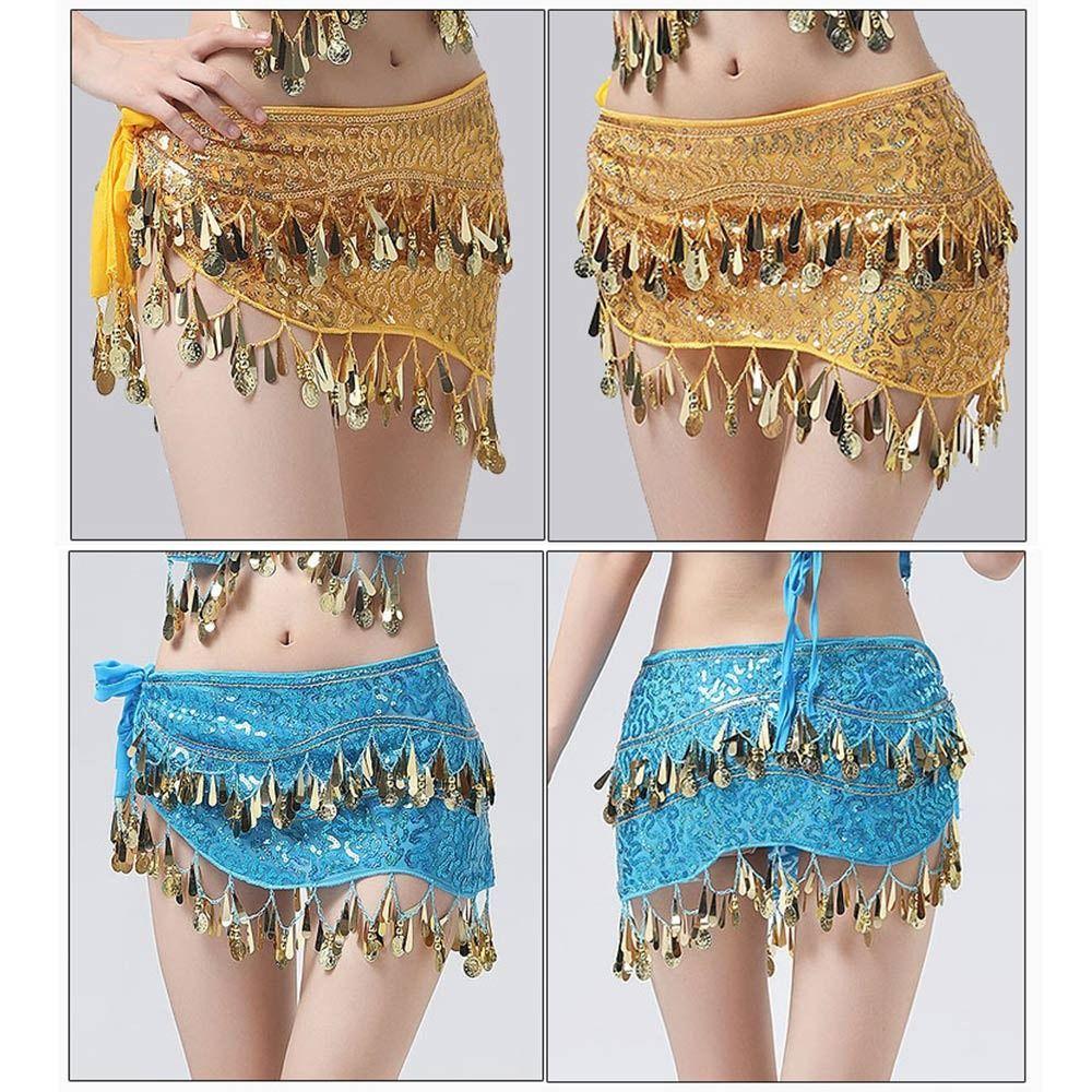 Sequins Women Belt Skirt with Gold Color Coin Belly Dance Belt Belly Dance Hip Scarf Show Costumes