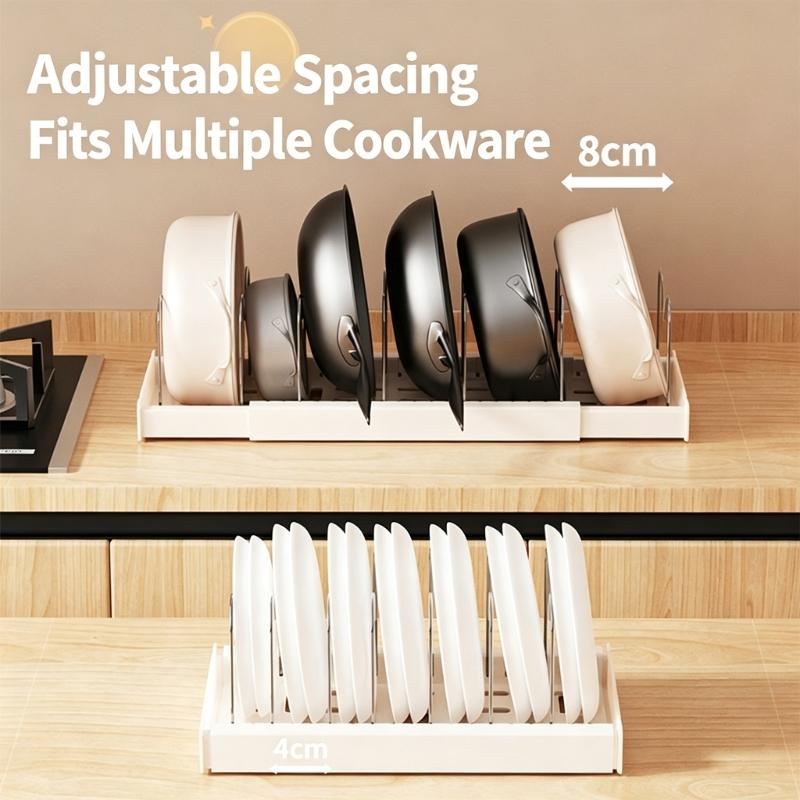 Expandable Pan Organizers Kitchen Cabinet Organizer with Multiple Divider Positions for Kitchen Cabinets, Countertops, and Under-Sink Storage