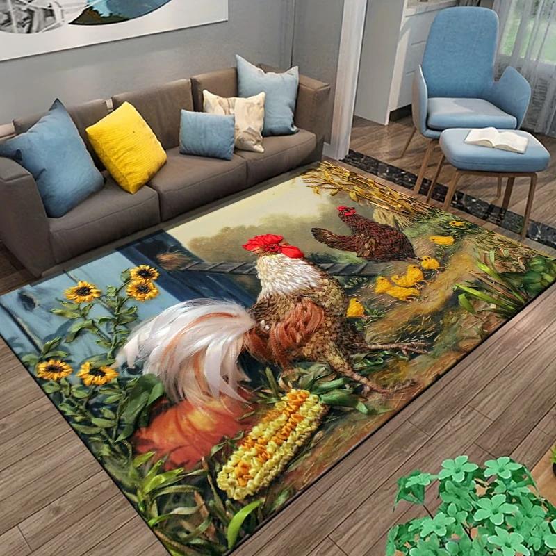 Rooster and Hen Chicken Pattern Carpet Living Room Decoration Rugs for Bedroom Sofa Doormat Decor Non-slip Home Coffee Table Mat