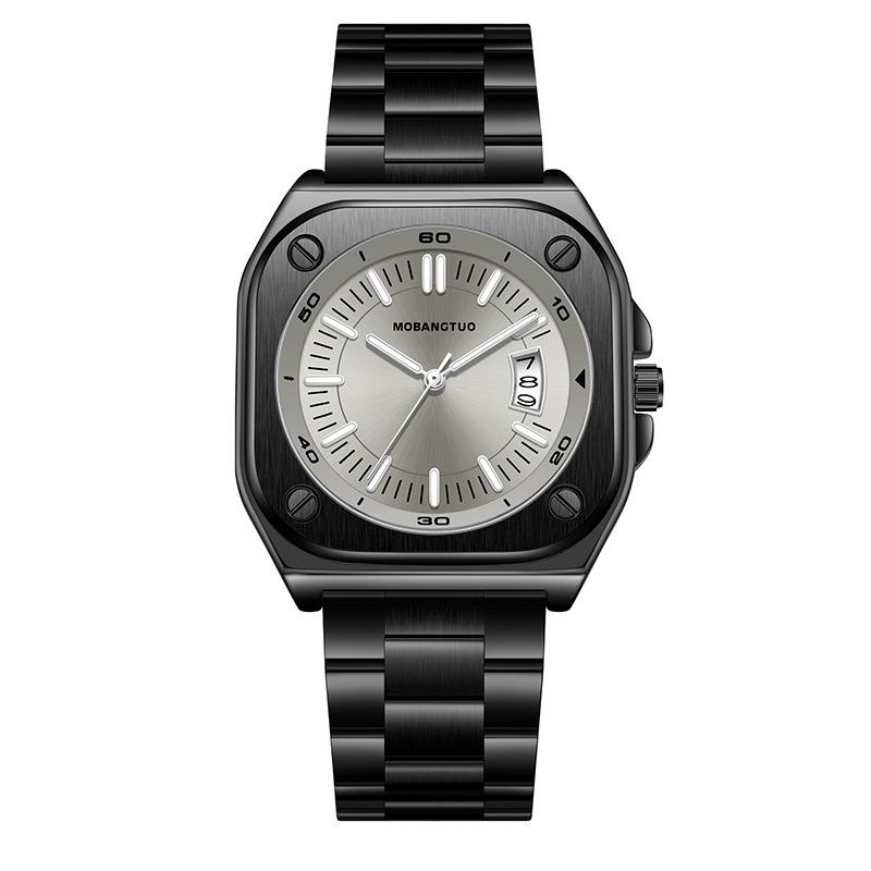 Square Steel Belt Large Dial Watch Calendar Luminous Trend Waterproof Quartz Watch