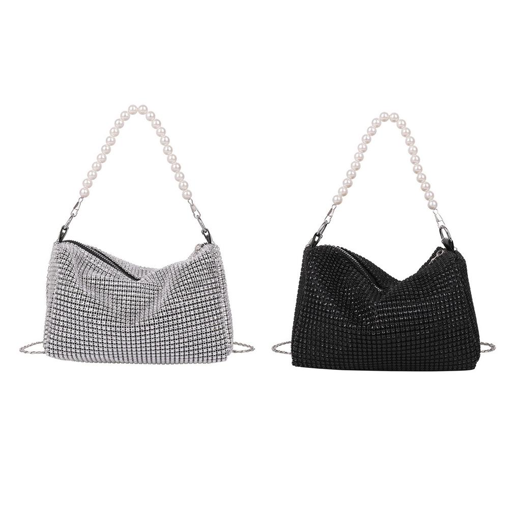 Beautiful for Rhinestone Handbag Shoulder Bag Underarm Bag Pearl Chain Shoulder Handbag Crossbody Bag for Travel