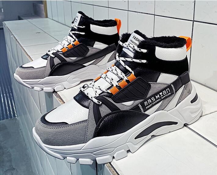 Fashion Shoes Men Plush Warm High Top Lace-up Snow Boots Mens Fashion Sneakers Platform Casual Winter Shoes Male Outdoor Shoes