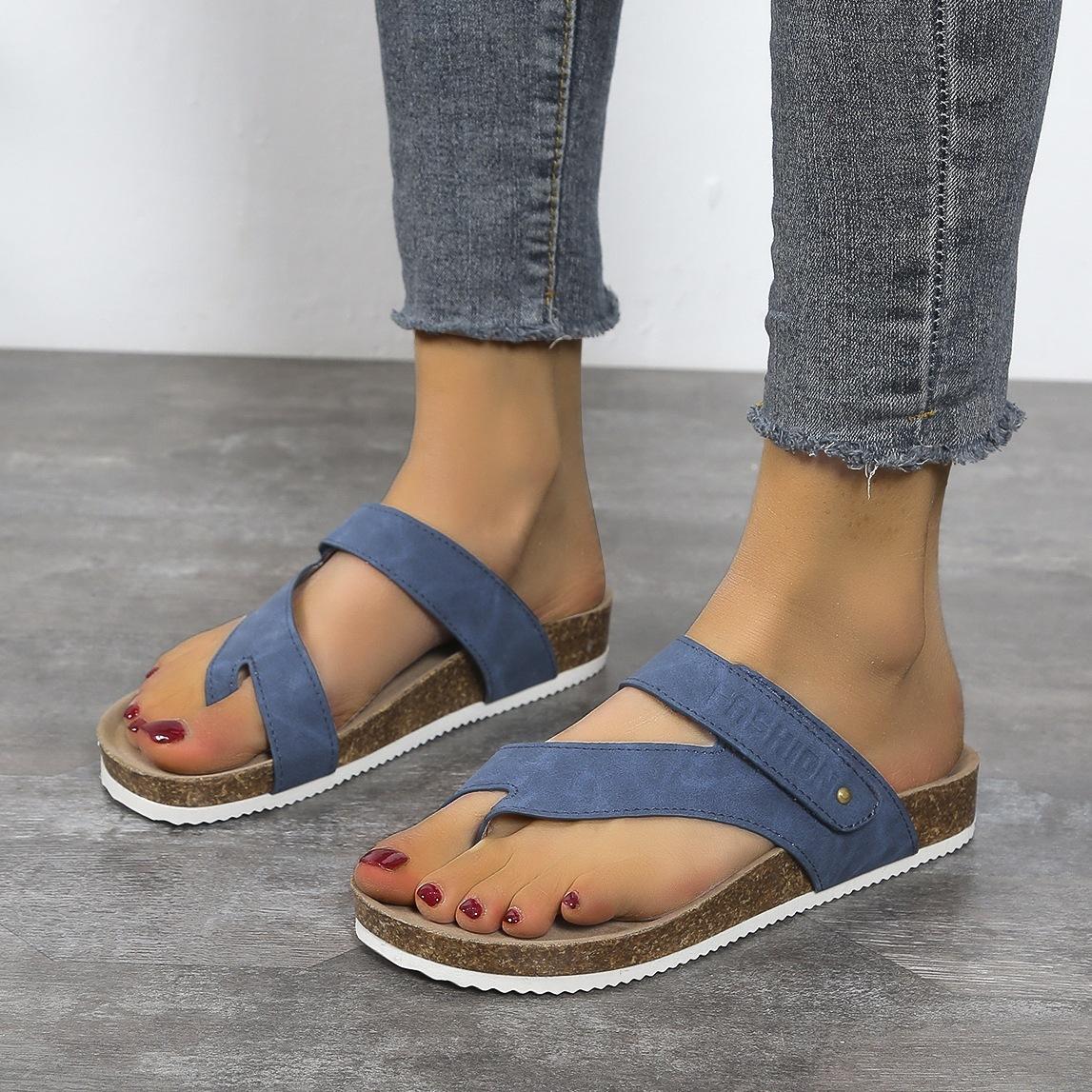 

New new fashionable and versatile outer wear non-slip cork cover toe pinch beach women s shoes 43 хакі