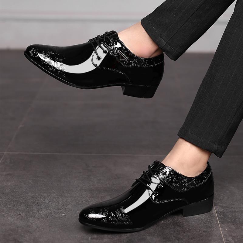 Black Patent Leather Formal Shoes for Man Big Size 46 Pointed Toe Casual Office Shoes Men Oxfords Shoes Sapato Social Masculino