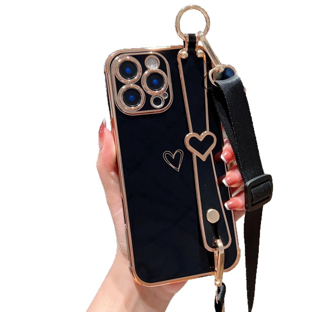 Für IPhone 16E Beschichtete Liebe Armband Ständer Handyhülle für Apple 15 ProMax Band 14 Schutzhülle