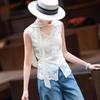 Lanser 2026 Summer Elegant Lace Ribbon V-Neck Sleeveless Top