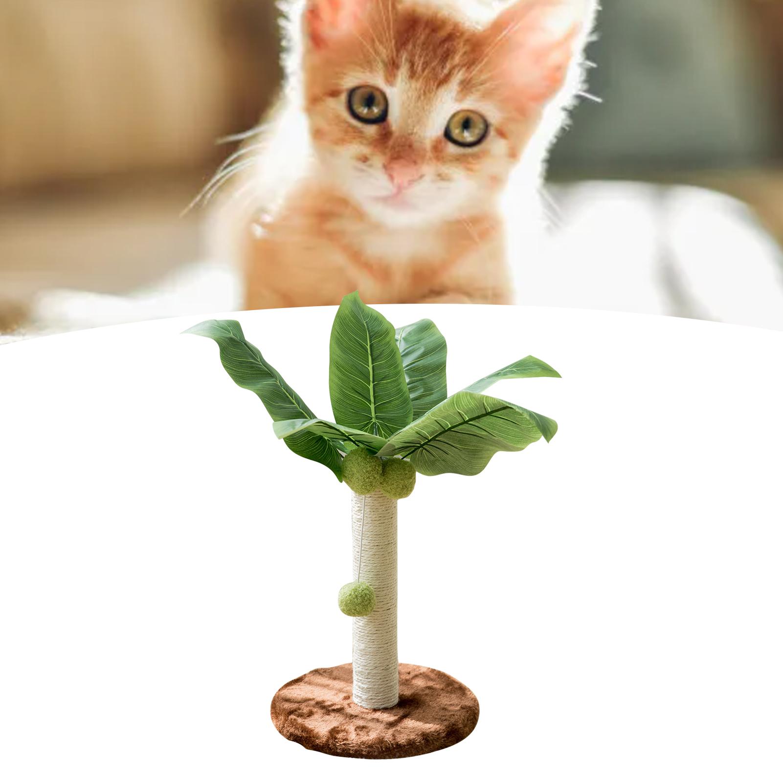 Cat Scratching Post 12.6in High 9.8in Base Hanging Balls Green Leaves Sisal Hemp Cat Scratcher for House Bedroom Indoor