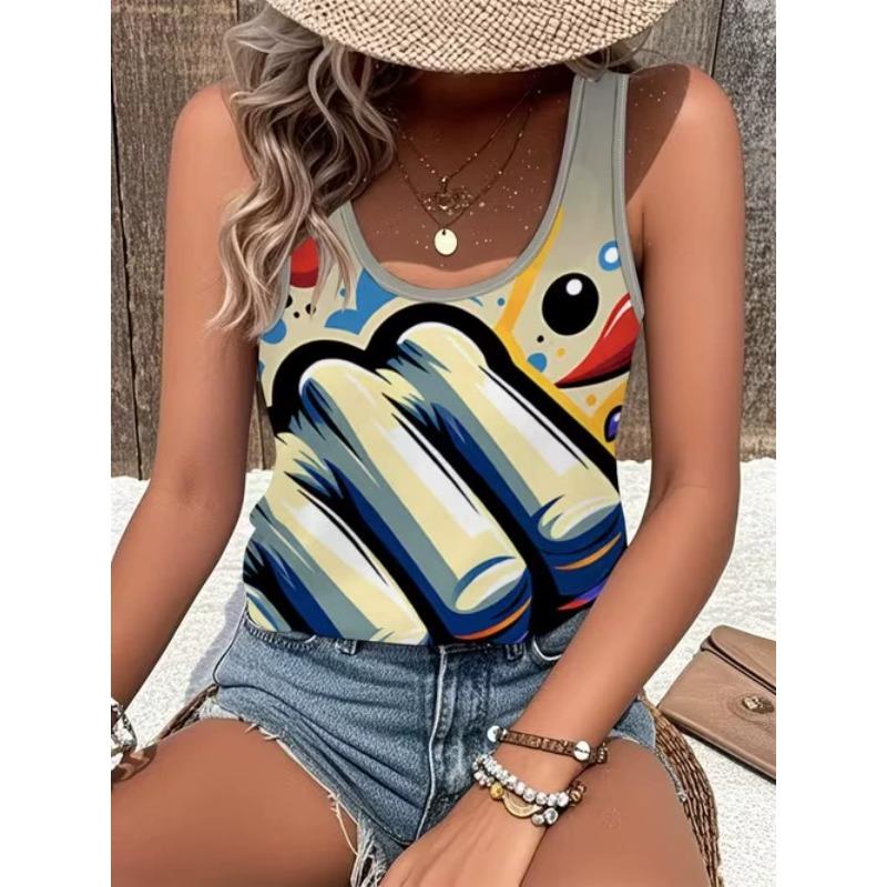 Canotte da Donna con Stampa 3D, Scollo a O, Casual, Semplici, Senza Maniche, Estive, Taglie Forti