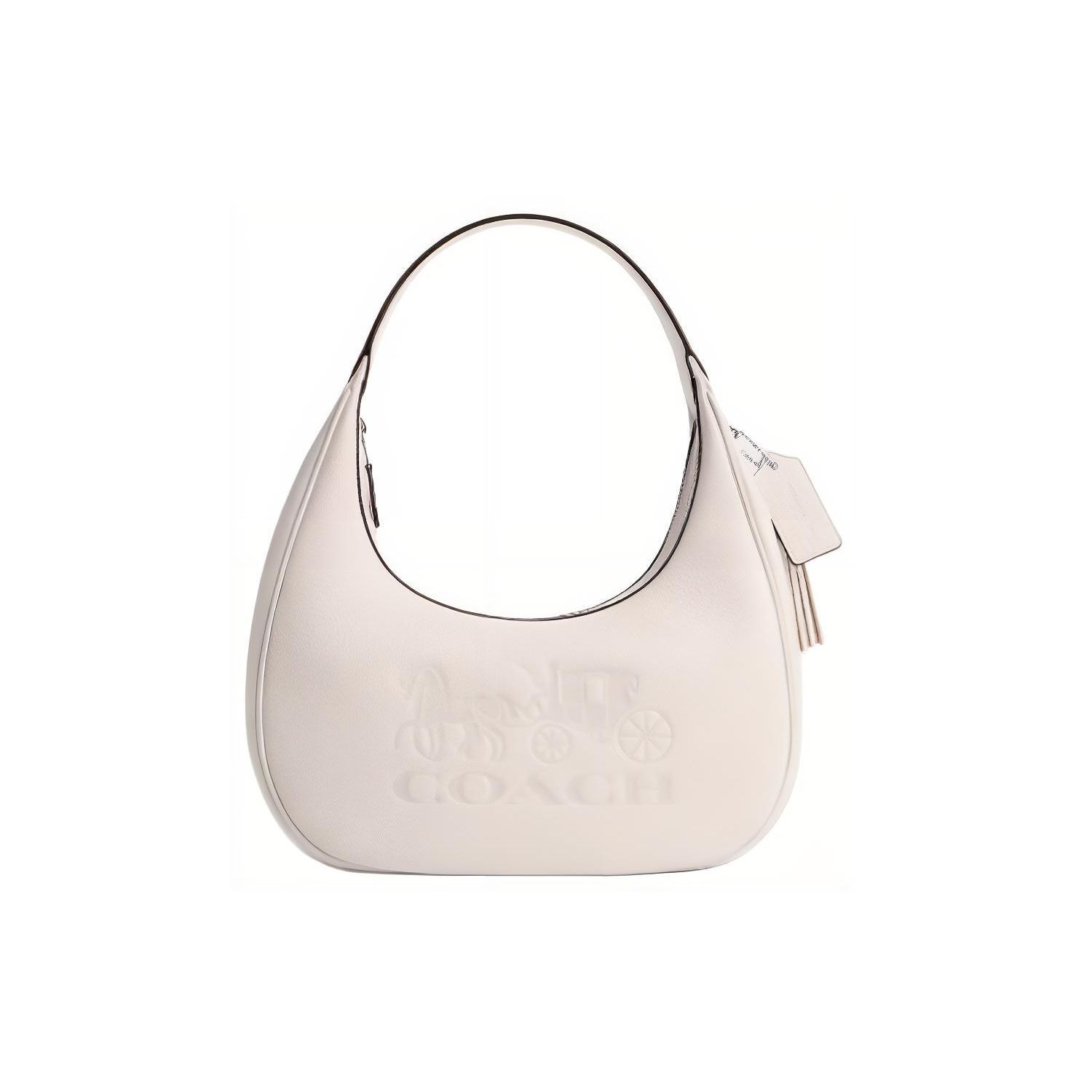 Coach Women's Silver Carmen 28 Top Zip Closure Refined Pebble Leather Tote Shoulder Bag Large Bags Chalk Cr151-Svha