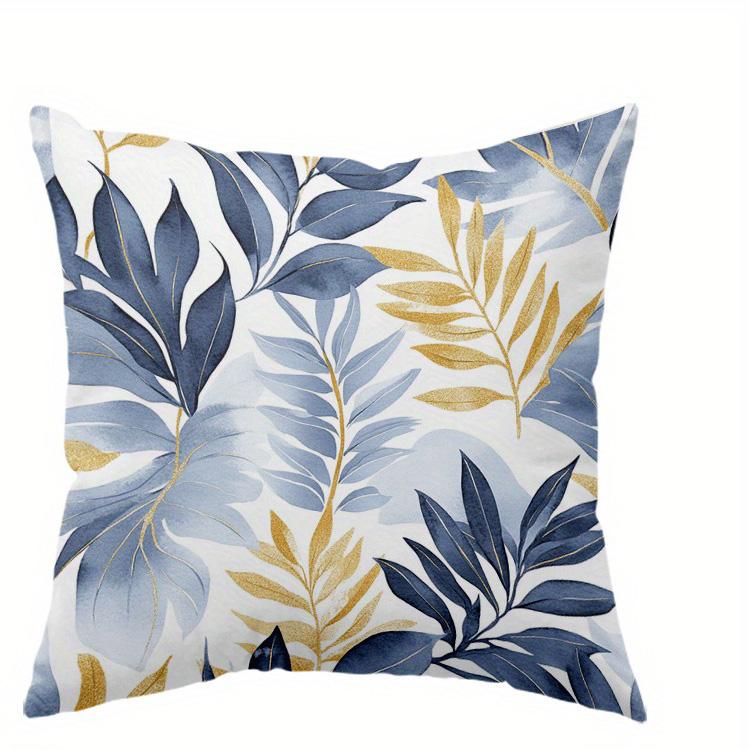 Heimdeko Blaue & Goldene Tropische Blattmuster Kissenbezüge Muster Kissenbezug Geeignet für Sofa Schlafzimmer Auto Kissenbezug