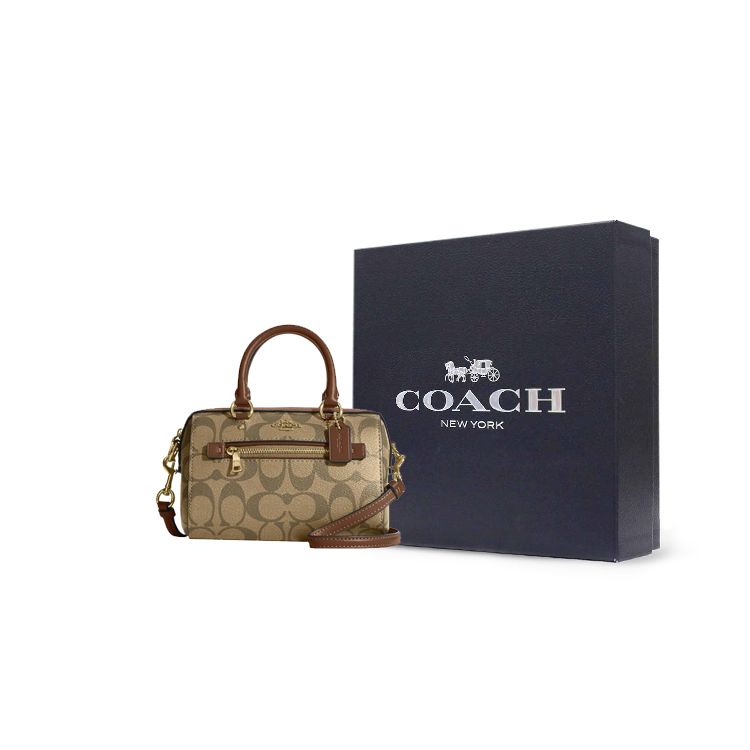 Coach Rowan 16 Classic Monogram Boston Bag Women Handbags Gold Khaki C9947-IME74