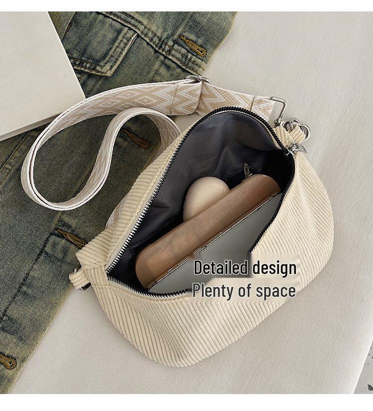 Women's 2025 Canvas Corduroy Waist Bag - Large Capacity, Trendy Street Style, Single Shoulder, Crossbody Bag.