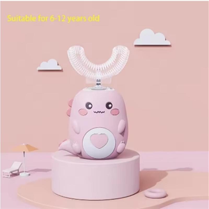 Kinder U-förmige elektrische Zahnbürste 360 Grad Smart Cartoon Kinder Silikon-Zahnbürste Automatische wiederaufladbare Schallzahnbürste