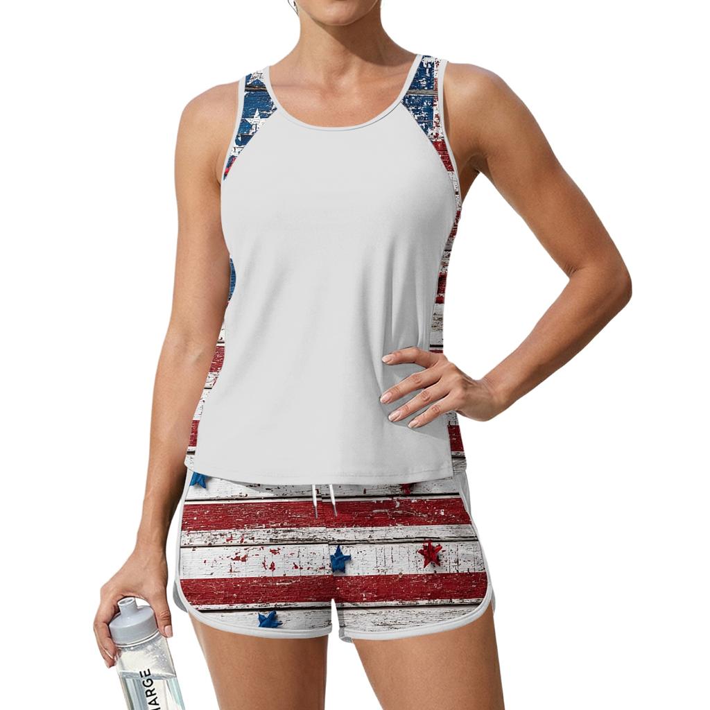 Women’s Tankini Two Piece Swimsuit with Sleeveless Tank Top and Printed Shorts Athletic Swimwear Set for Outdoor Activities