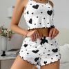 European and American Style Heart Print Camisole Shorts Ribbed Homewear Set