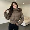 fur collar waist down cotton-padded clothes women's short winter new small bread clothes padded jacket thickened coat