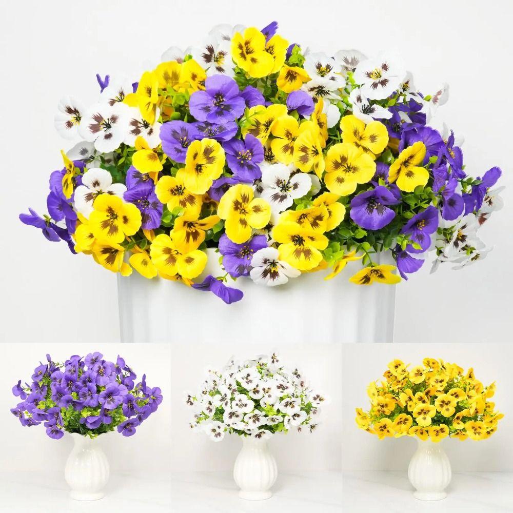 10Pcs/Set Fake Plants Artificial Pansy Flowers Fall Decor DIY Floral Simulated Violet Bouquet Realistic Soft Simulation Flowers